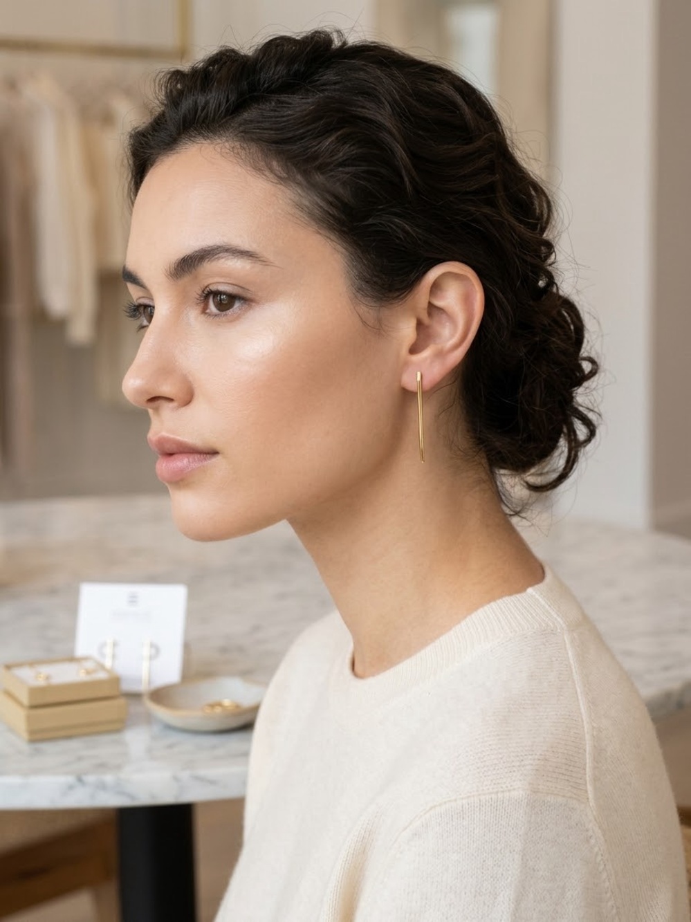 Minimalist Gold Drop Bar Earrings for Women